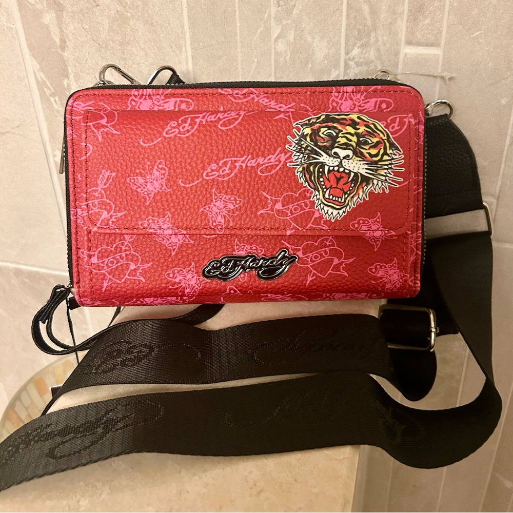 Ed Hardy Crossbody/ Wristlet with Tiger Motif